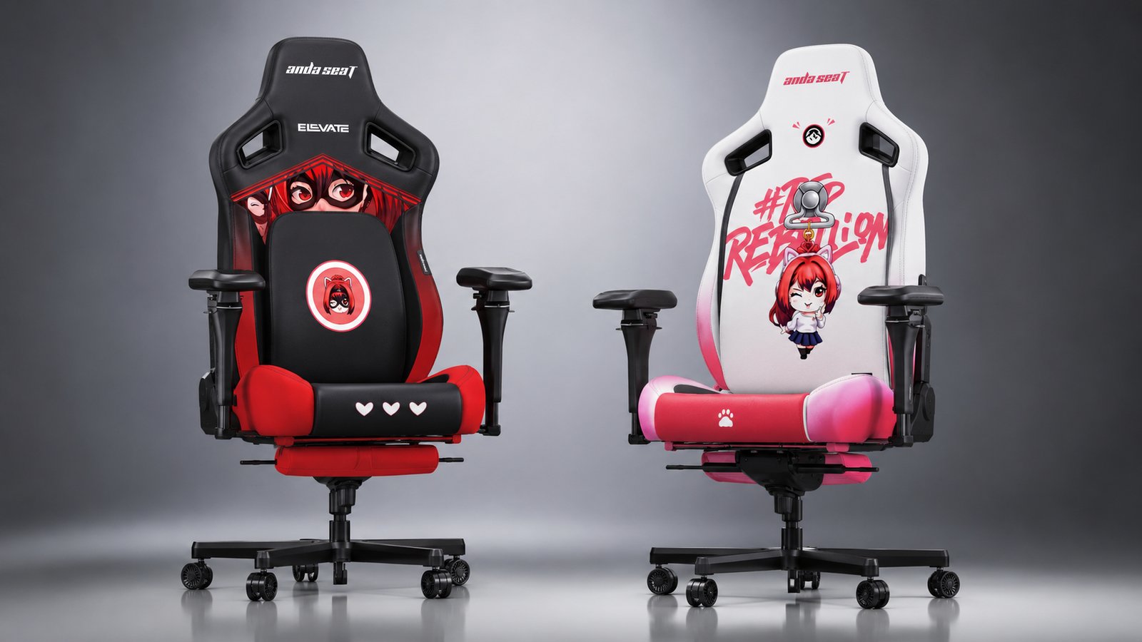 As duas edições da cadeira AndaSeat × Elevate lado a lado